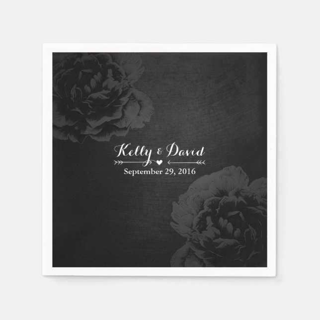 Elegant Vintage Black Floral Wedding Napkin (Front)