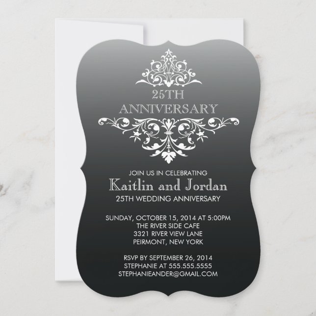 Elegant Vintage Black Flourish Anniversary Party Invitation (Front)