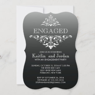 Elegant Vintage Black Flourish Engagement Party Invitation