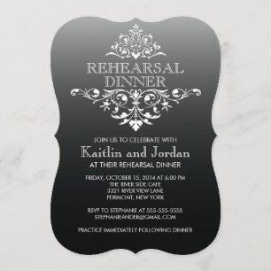 Elegant Vintage Black Flourish Rehearsal Dinner Invitation