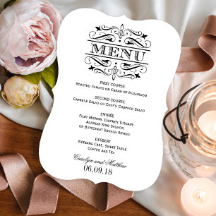 Elegant Vintage Black Flourish Wedding Menu