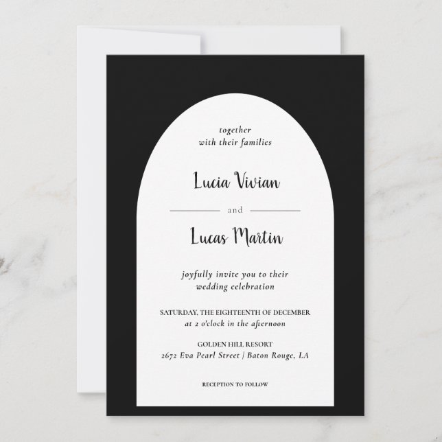 Elegant Vintage Black Formal Wedding Invitation (Front)