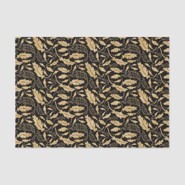 Elegant Vintage Black Gold Leaf Pattern  Tissue Paper (Front)