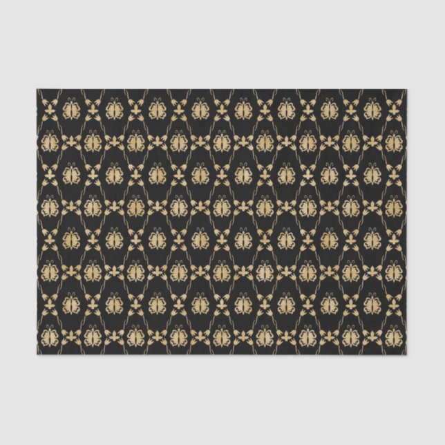 Elegant Vintage Black Gold Pattern  Tissue Paper (Front)