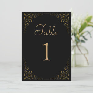 Elegant Vintage Black Gold Wedding Table Number