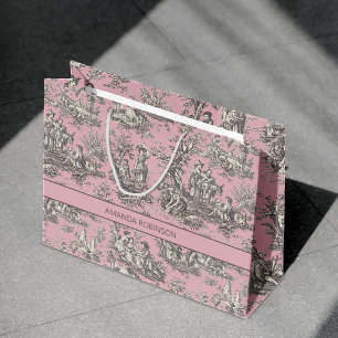 Elegant vintage black pink toile de jouy large gift bag