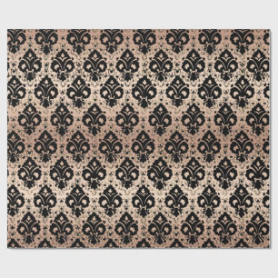Elegant Vintage Black Rose Gold Damask  Wrapping Paper