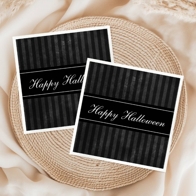 Elegant Vintage Black Stripes Happy Halloween  Napkin (Elegant Vintage Black Stripes Happy Halloween Napkins)