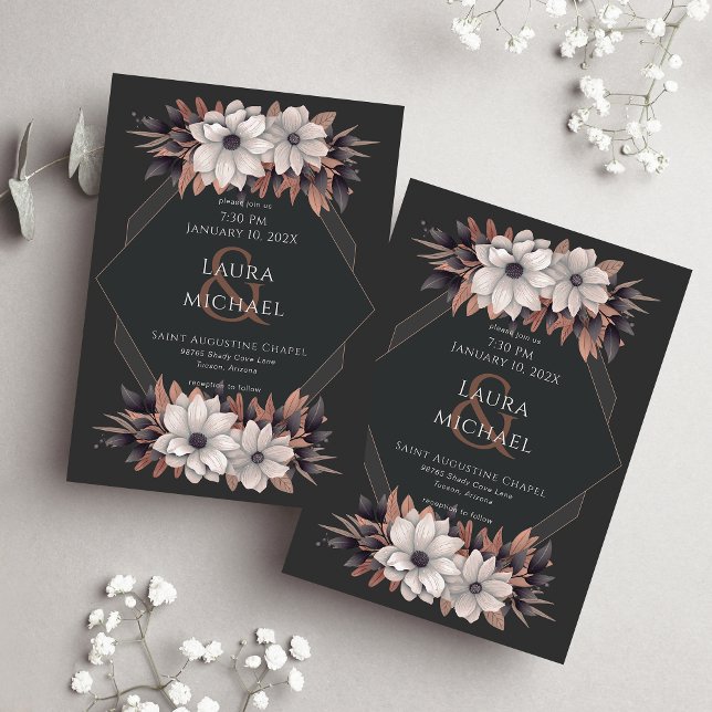 Elegant Vintage Black Terra Cotta Flowers Invitation (Creator Uploaded)