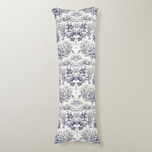 Elegant vintage black toile de jouy body cushion (Front Vertical)