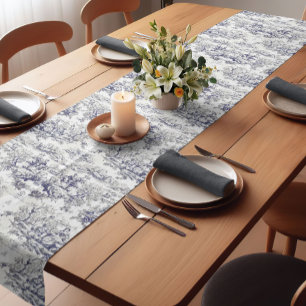 Elegant vintage black toile de jouy monogram short table runner