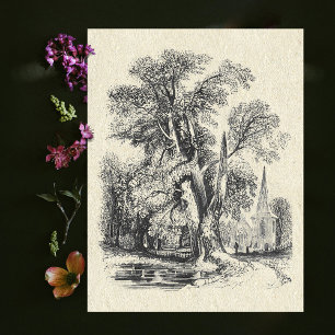 Elegant Vintage Black White Church English Country Postcard