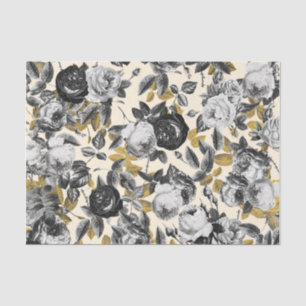 Elegant Vintage Black White Gold Roses Floral Tissue Paper