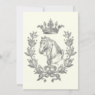 Elegant Vintage Black White Horse Crown Laurel  Invitation