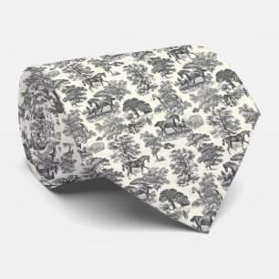Elegant Vintage Black White Horses Country Toile Tie