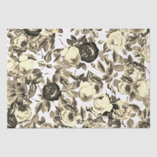 Elegant Vintage Black White Roses Beige Tissue Paper