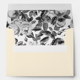 Elegant Vintage Black White Roses on Beige Envelope