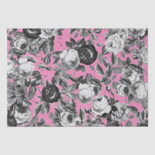 Elegant Vintage Black White Roses on Pink  Tissue Paper
