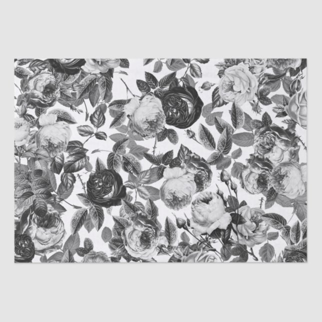 Elegant Vintage Black White Roses Tissue Paper (Front)