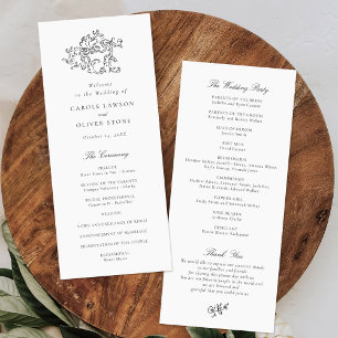 Elegant Vintage Black White Script Wedding Program Programme