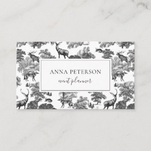 Elegant Vintage Black White Toile Deer  Business Card
