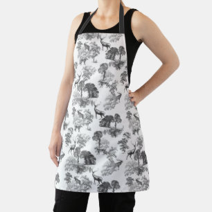 Elegant Vintage Black White Toile Deer in Woodland Apron