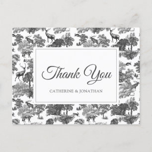 Elegant Vintage Black White Toile Deer Postcard