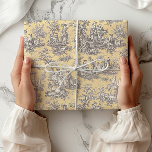 Elegant vintage black yellow toile de jouy wrapping paper