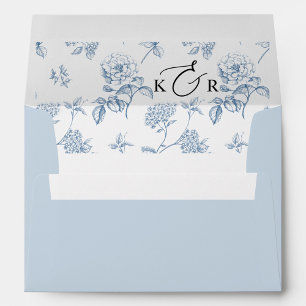 Elegant Vintage Blu Floral Monogram 5x7 Invitation Envelope