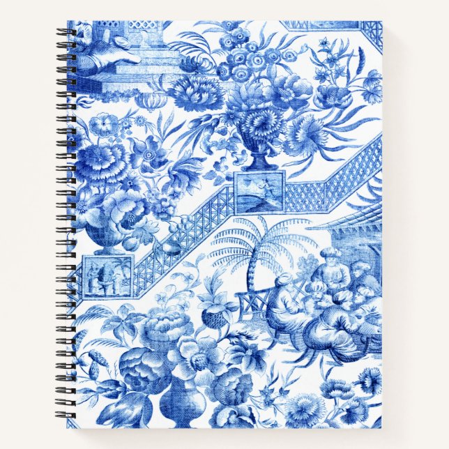 Elegant Vintage Blue and White Chinoiserie Noteboo Notebook (Front)