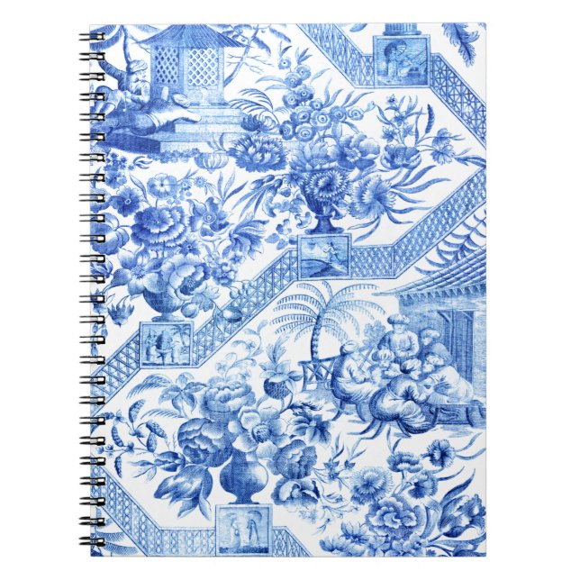 Elegant Vintage Blue and White Chinoiserie Notebook (Front)