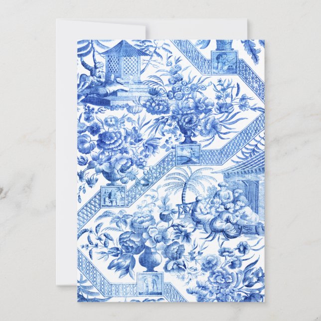 Elegant Vintage Blue and White Pagoda Chinoiserie Card (Front)