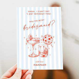 Elegant Vintage Blue Bridesmaid Proposal Card