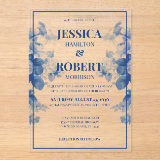 Elegant Vintage Blue Chinoiserie Floral Wedding Acrylic Invitations