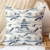 Elegant Vintage Blue Cranes and Chinese Temple