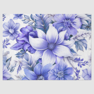 Elegant Vintage Blue Floral Christmas Decoupage Tissue Paper