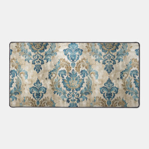 Elegant Vintage Blue Floral Desk Mat