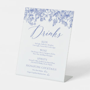 Elegant Vintage Blue Floral Drinks Menu Sign