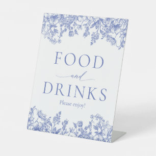Elegant Vintage Blue Floral Food and Drinks Sign