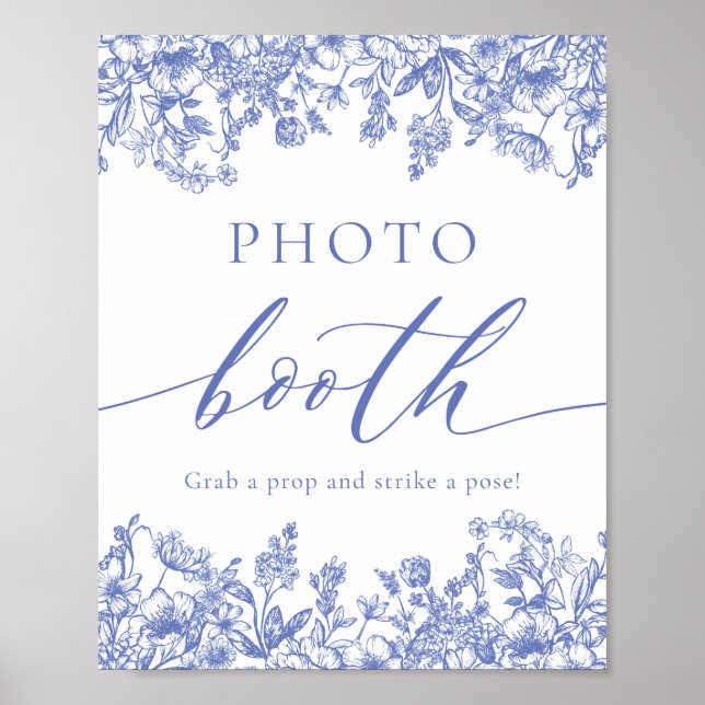 Elegant Vintage Blue Floral Photo Booth Sign (Front)