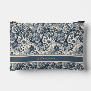 Elegant Vintage Blue Floral Toile Fleurie  Accessory Pouch