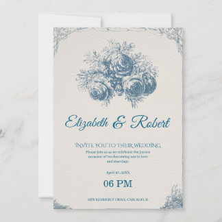 Elegant Vintage Blue Floral Wedding Invitation