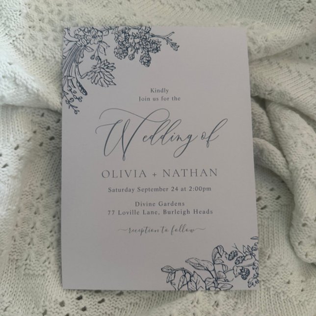 Elegant Vintage Blue Floral Wedding Invitation (Creator Uploaded)