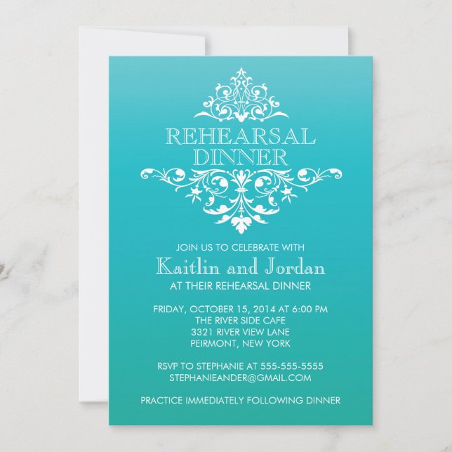 Elegant Vintage Blue Flourish Rehearsal Dinner Invitation (Front)