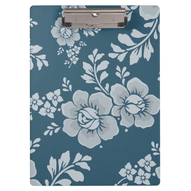 Elegant Vintage Blue Flower Pattern Clipboard (Front)