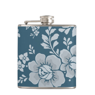 Elegant Vintage Blue Flower Pattern Hip Flask