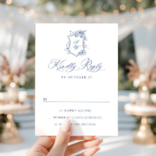 Elegant Vintage Blue French Garden Floral Wedding RSVP Card