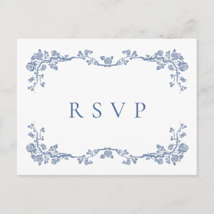 Elegant Vintage Blue French Garden Wedding RSVP Postcard