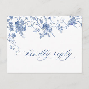 Elegant Vintage Blue French Garden Wedding RSVP Postcard