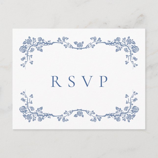 Elegant Vintage Blue French Garden Wedding RSVP Postcard (Front)